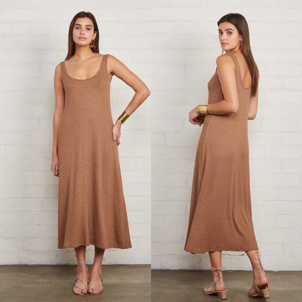 Rachel Pally Fiona Metallic Rib Maxi Dress Caramel Gold Sparkle Womens Size M